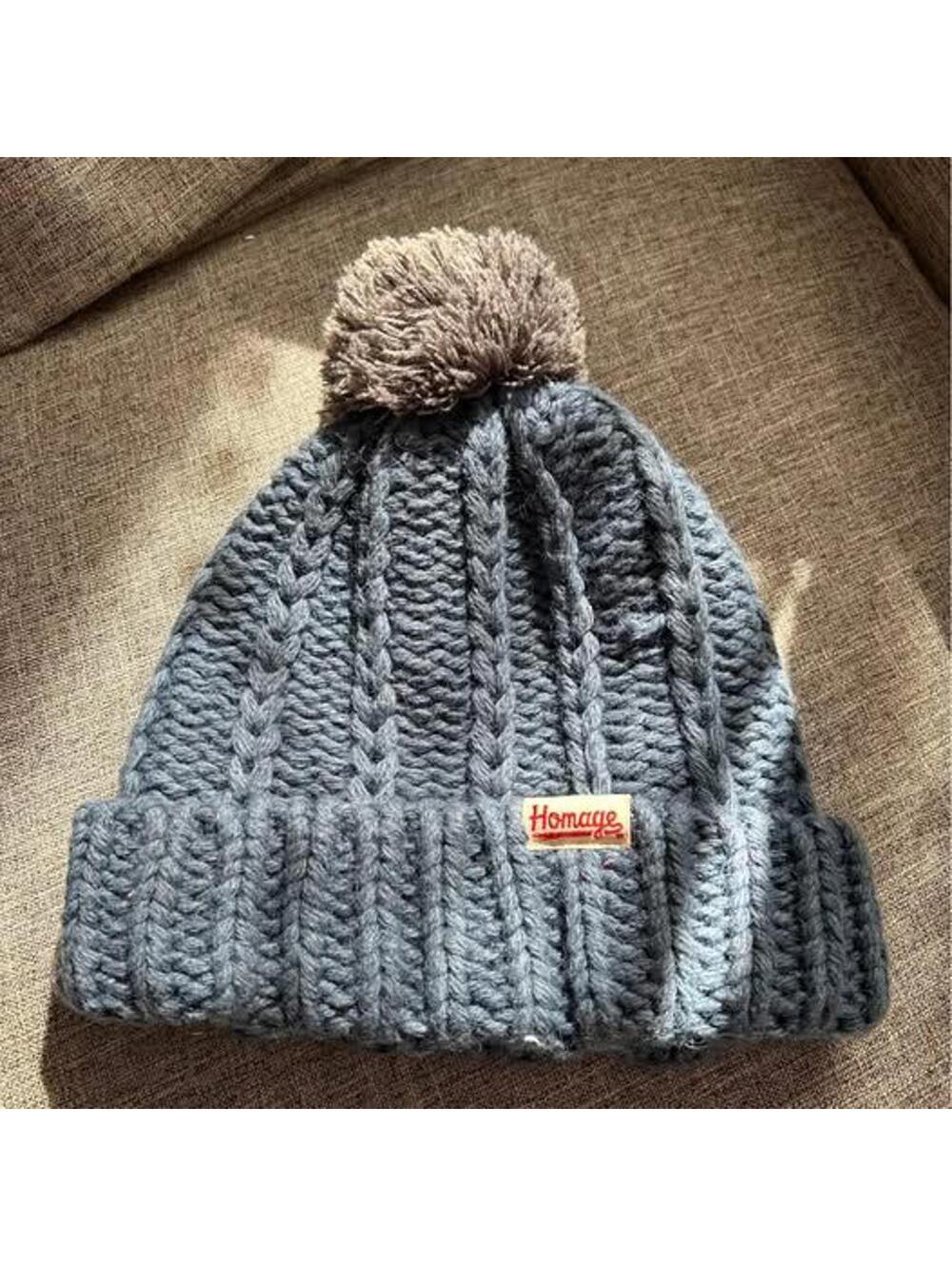 Homage Knit Hat Gray Pom Pom Adult One Size